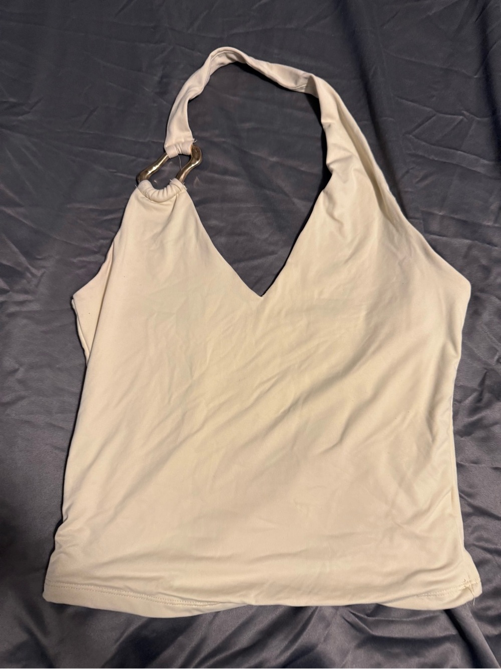 Pink Rose Cream Halter Camisole with Gold Ring Detail